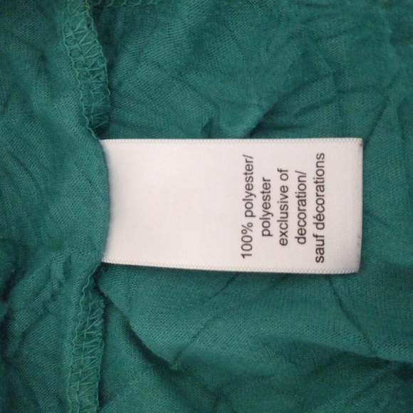 Maunces summer top emerald green Poly krinkly fabric w/ lace . hip length L - Picture 5 of 6